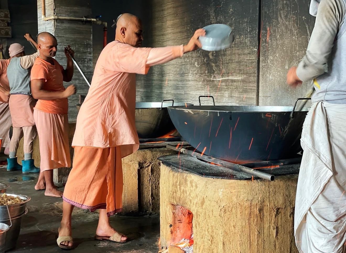Premananda Prabhuji cooking prasadam in the Radhe Kunj kitchen, Vrindavan